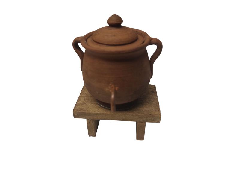 Antiker Keramiktopf auf Bank - Krippenzubehör