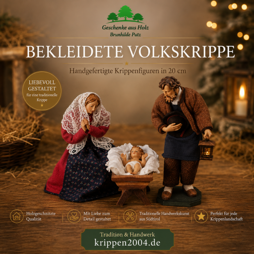 Bekleidete Volkskrippe 20 cm von Lepi mit Stofffiguren