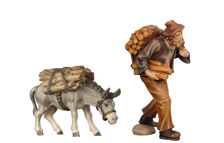 KO Hirt Holzträger mit Esel mit Holz- Color-Bemalt-