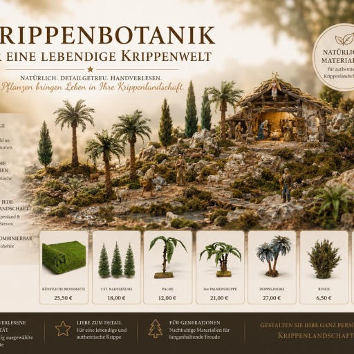 Krippenbotanik mit Palmen Bäumen und Pflanzen für Weihnachtskrippen
