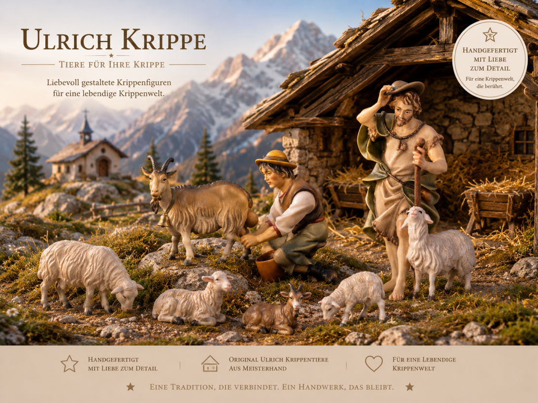 Schafe und Tierfiguren der Ulrich Krippe für Weihnachtskrippen