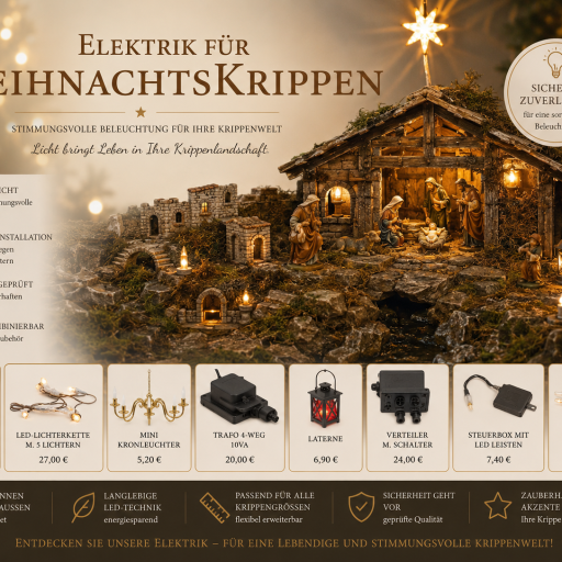 Krippenbeleuchtung mit LED Lampen Laternen und Elektrik Zubehör