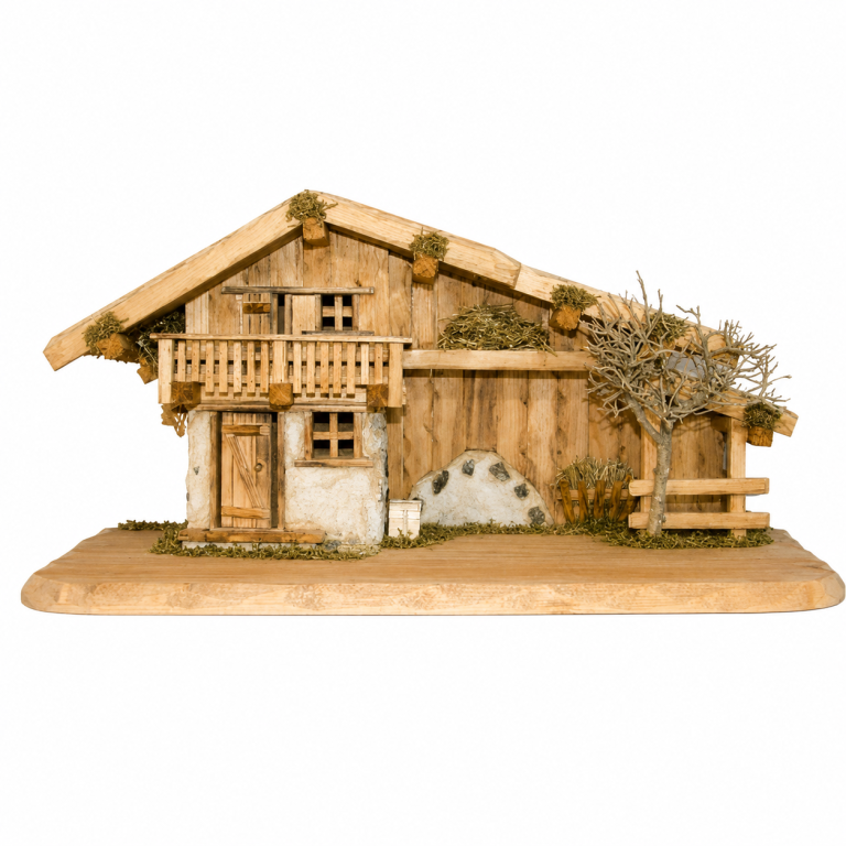 Heimatlicher Krippenstall St. Ulrich mit Balkon, Heu und Moos