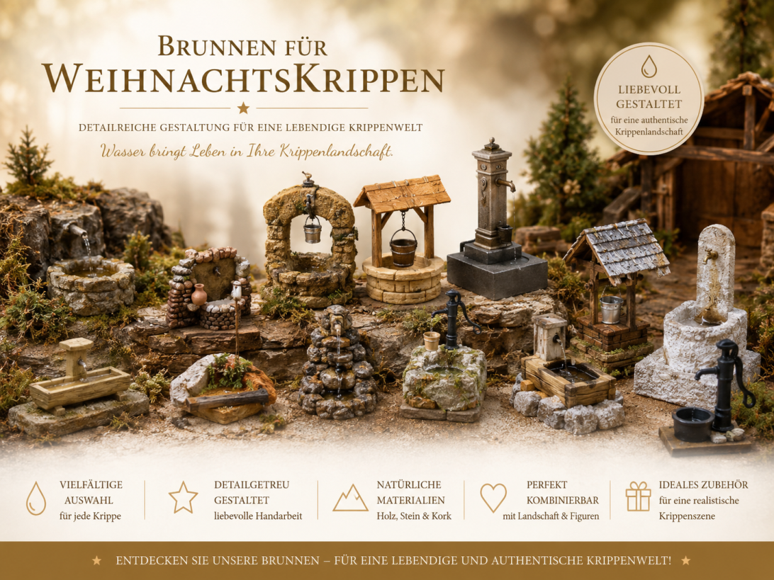 Krippenbrunnen mit Pumpe und Wasserstellen für Weihnachtskrippen