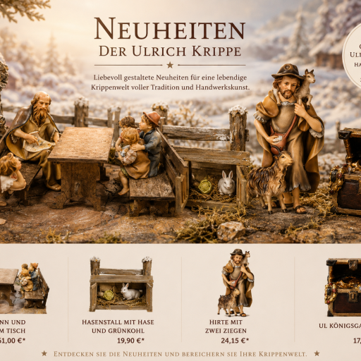 Neuheiten der Ulrich Krippe mit Figuren und Zubehör für Weihnachtskrippen