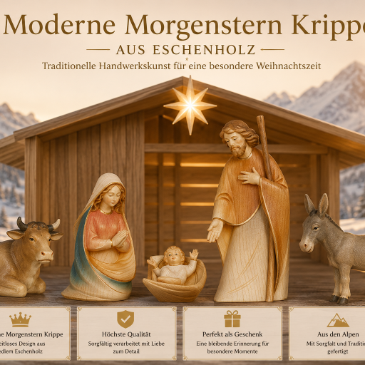  Morgenstern Krippenfiguren mit Dreiton-Bemalung aus Ahornholz