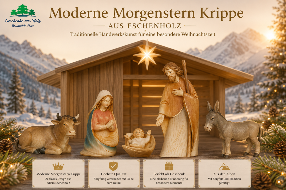  Morgenstern Krippenfiguren mit Dreiton-Bemalung aus Ahornholz