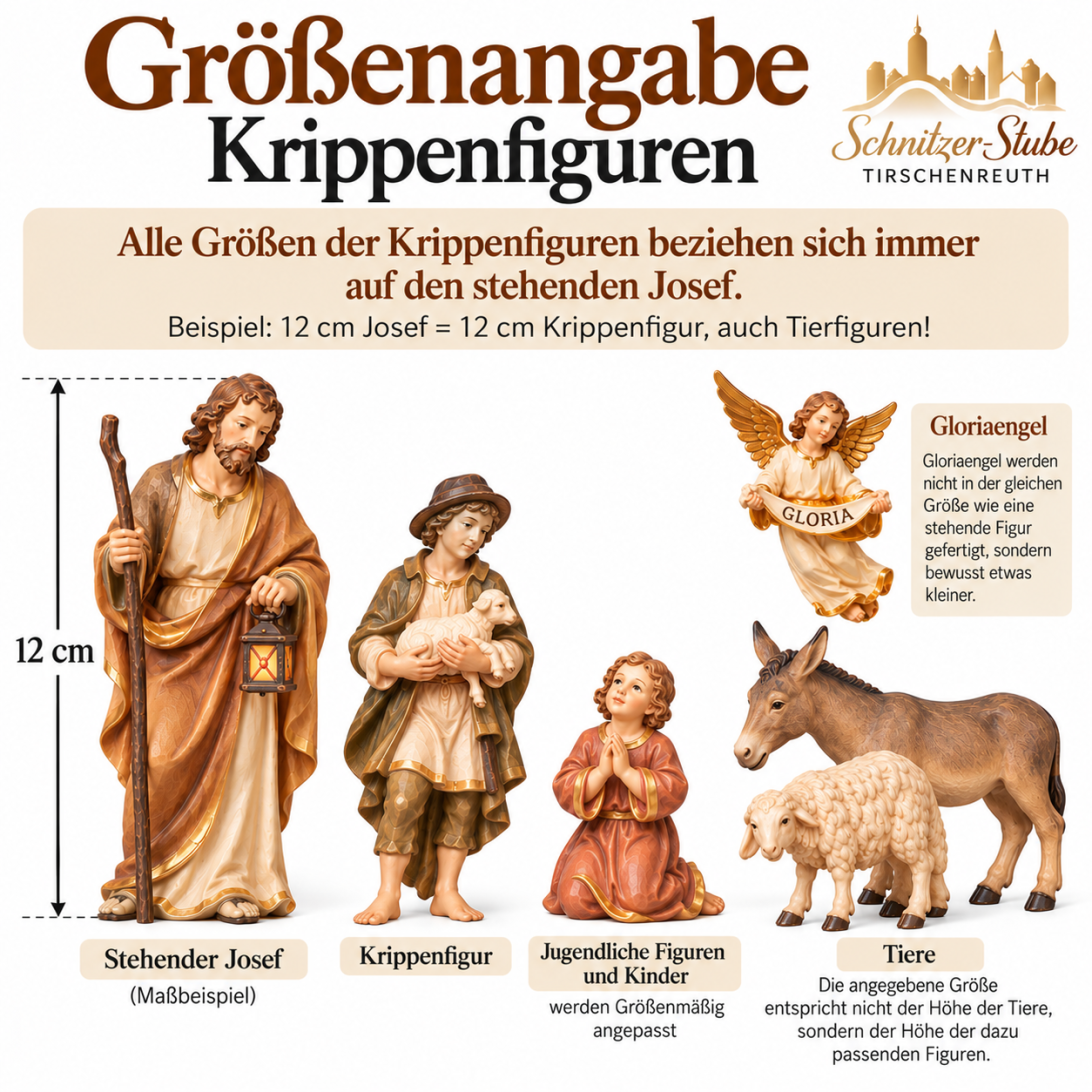 Stehender Josef als Maßstab für die Größenangabe von Krippenfiguren