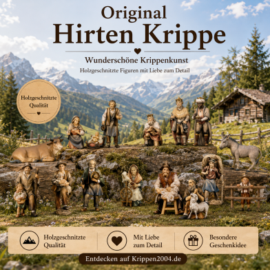 Original Hirten Krippe mit Krippenfiguren aus Holz