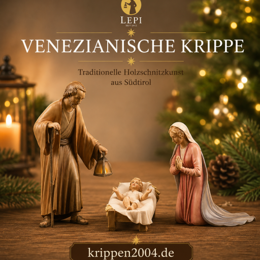 Venezianische Krippe von Lepi mit eleganten holzgeschnitzten Krippenfiguren