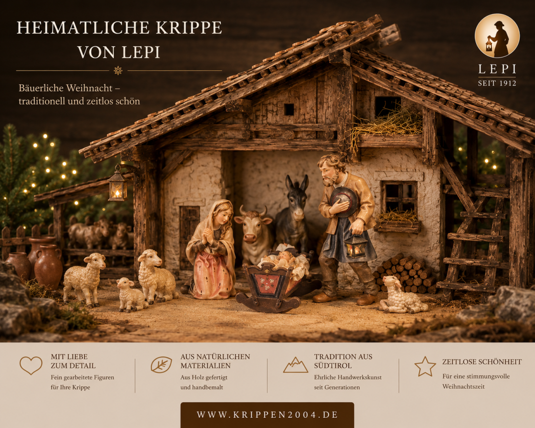 Heimatliche Krippe von Lepi mit Krippenfiguren