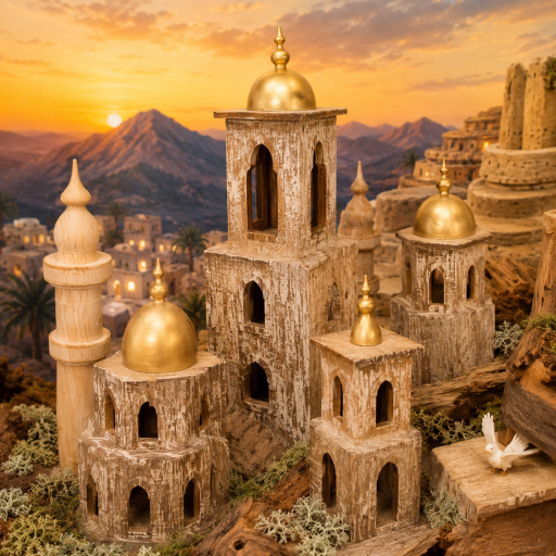 Gedrechselte Türme und Turmspitzen aus Holz für orientalische Weihnachtskrippen