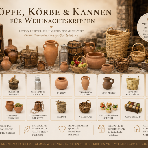 Töpfe Körbe Kannen und Krüge für Weihnachtskrippen und Krippenbau