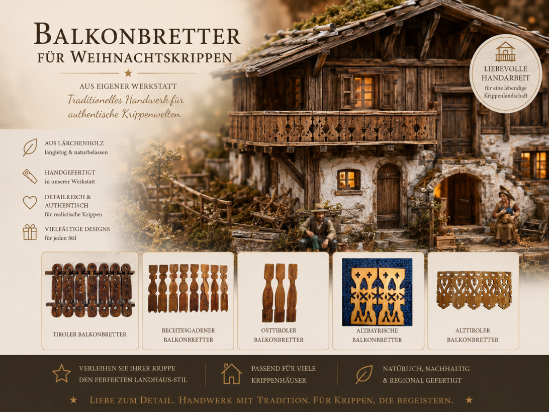 Balkonbretter aus Lärchenholz für Krippenhäuser und Weihnachtskrippen