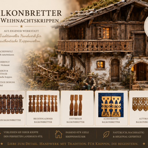 Balkonbretter aus Lärchenholz für Krippenhäuser und Weihnachtskrippen