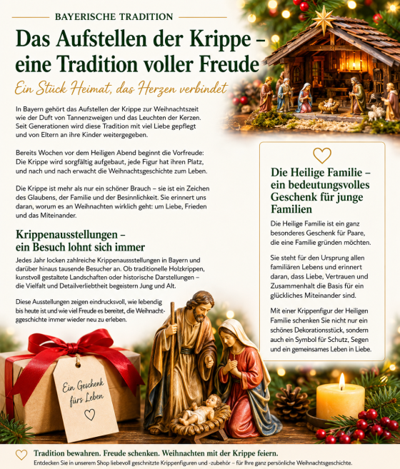 Weihnachtskrippe aufstellen als bayerische und christliche Tradition mit der Heiligen Familie