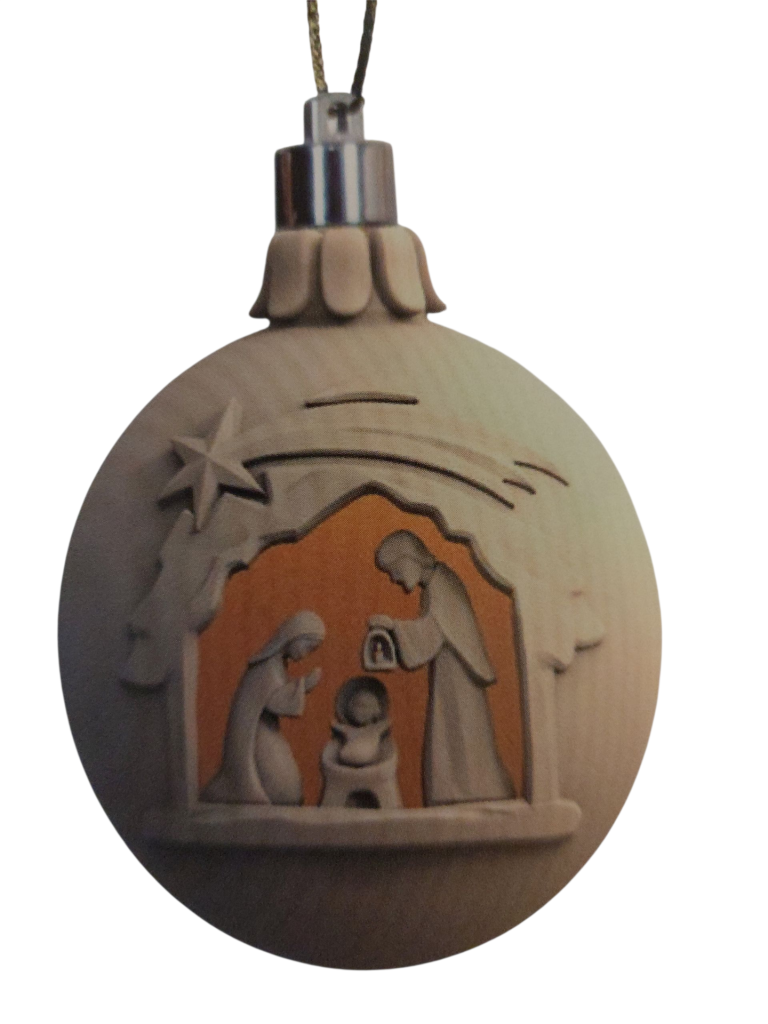 Weihnachtskugel- Hl.Familie mit LED-Zirbe